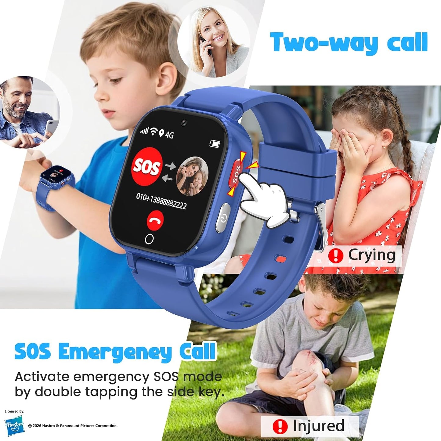 Smart Watch for Kids, 4G Kids Smartwatch with GPS Tracker Calling (Blue) | WIFI/Voice/Video Chat/SOS/SMS-receiving IP68 Waterproof Pedometer Camera Alarm Safe Zone Smartwatch Gift for Boys Girls 4-12