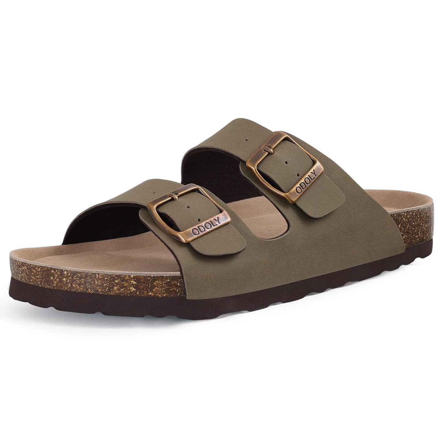 ODOLY Unisex Comfortable Cork Footbed Slide Sandals with Arch Support | Adjustable Buckle, Lightweight Summer Sandals for Travel and Everyday Wear