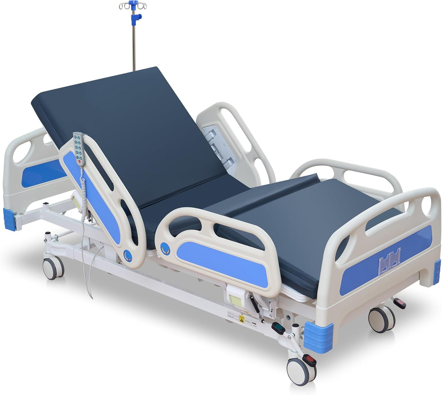 Careboda Premium 5 Function Full Electric Hospital Bed, Hospital Bed with PU Advanced Mattress, Quiet Wheels & IV Pole, ICU Electric Medical Bed with Core Motor, 85" x 41", 530lbs, Hospital & Home Use