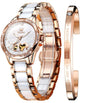 OLEVS Automatic Watches for Women Rose Gold Fashion Diamond Dress Ladies Wrist Watch Self Winding Mechanical Two Tone Ceramic Band Waterproof