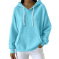 Women Casual Waffle Grid Textured Pullover Hoodie Contrast Drawstring Pocket Loose Long Sleeve Sweatshirts
