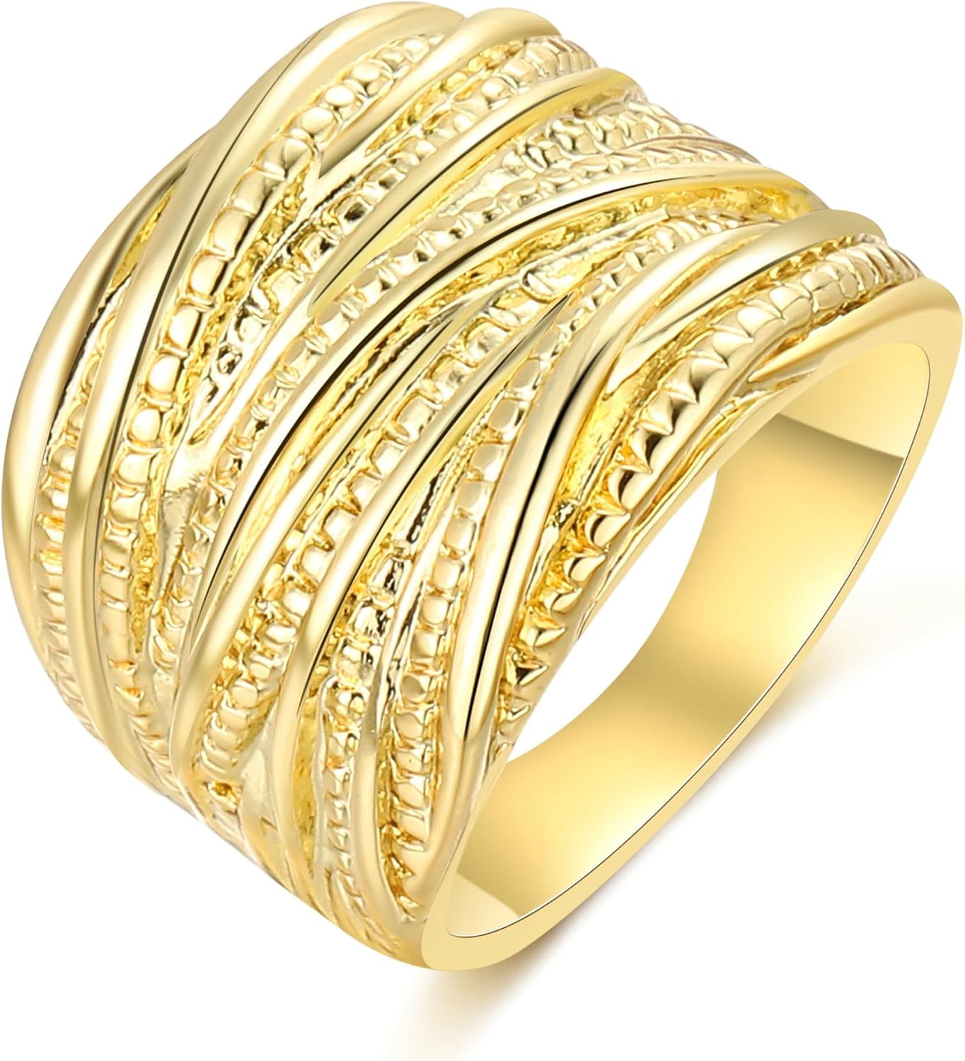 Mytys 2 Tone Intertwined Crossover Statement Ring Fashion Chunky Band Rings for Women Wide Index Finger Rings Costume Jewelry