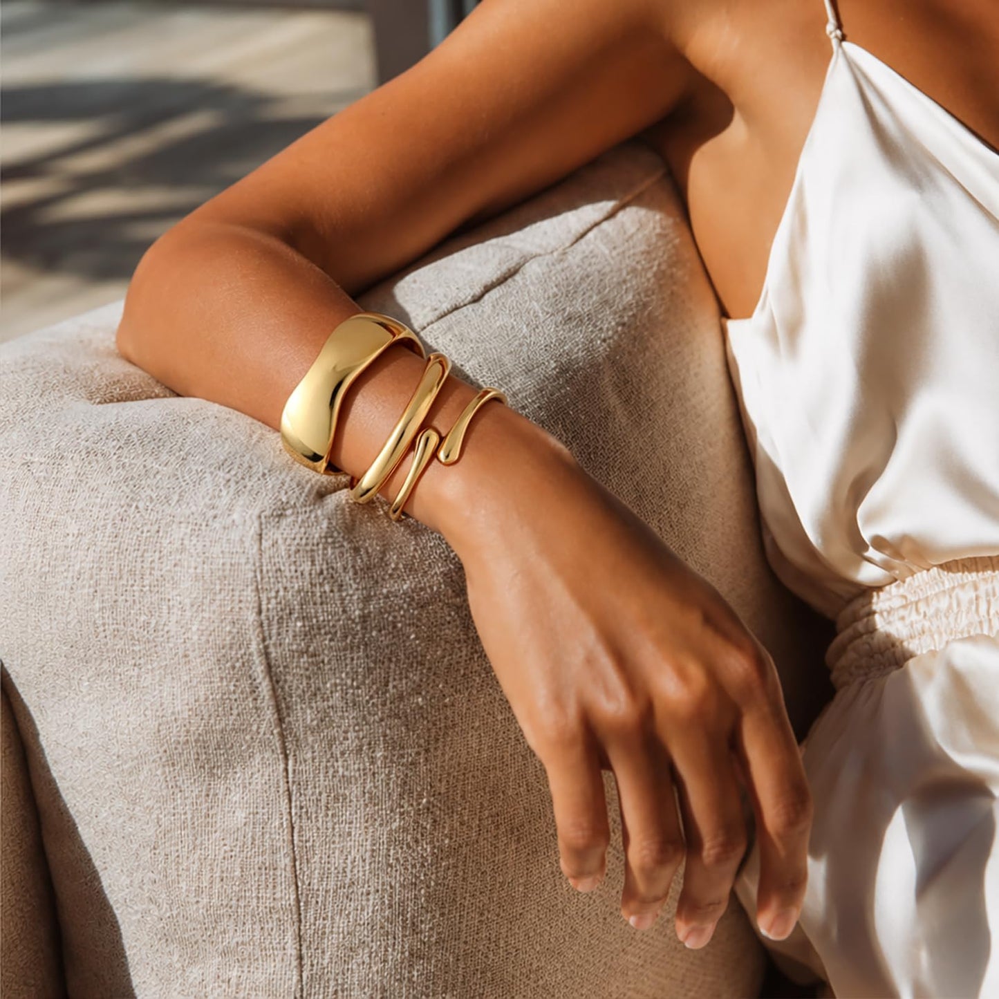 Chunky Gold Bangle Bracelets for Women Trendy 14K Gold Plated Cuff Bracelets Stack, Dainty Gold Bracelet Sets Non Tarnish Fashion Jewelry Gift
