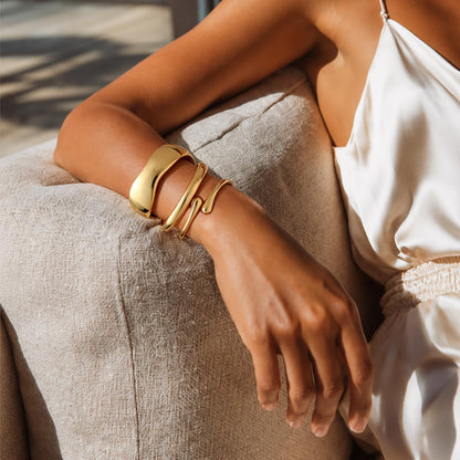 Chunky Gold Bangle Bracelets for Women Trendy 14K Gold Plated Cuff Bracelets Stack, Dainty Gold Bracelet Sets Non Tarnish Fashion Jewelry Gift