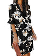 QACOHU Womens Summer Casual V Neck Shift Mini Dress | Flowy Swing Basic Loose Dresses, Ruffle Short Sleeve, Straight, Floral Boho Style, Wedding Guest Beach Vacation Outfits