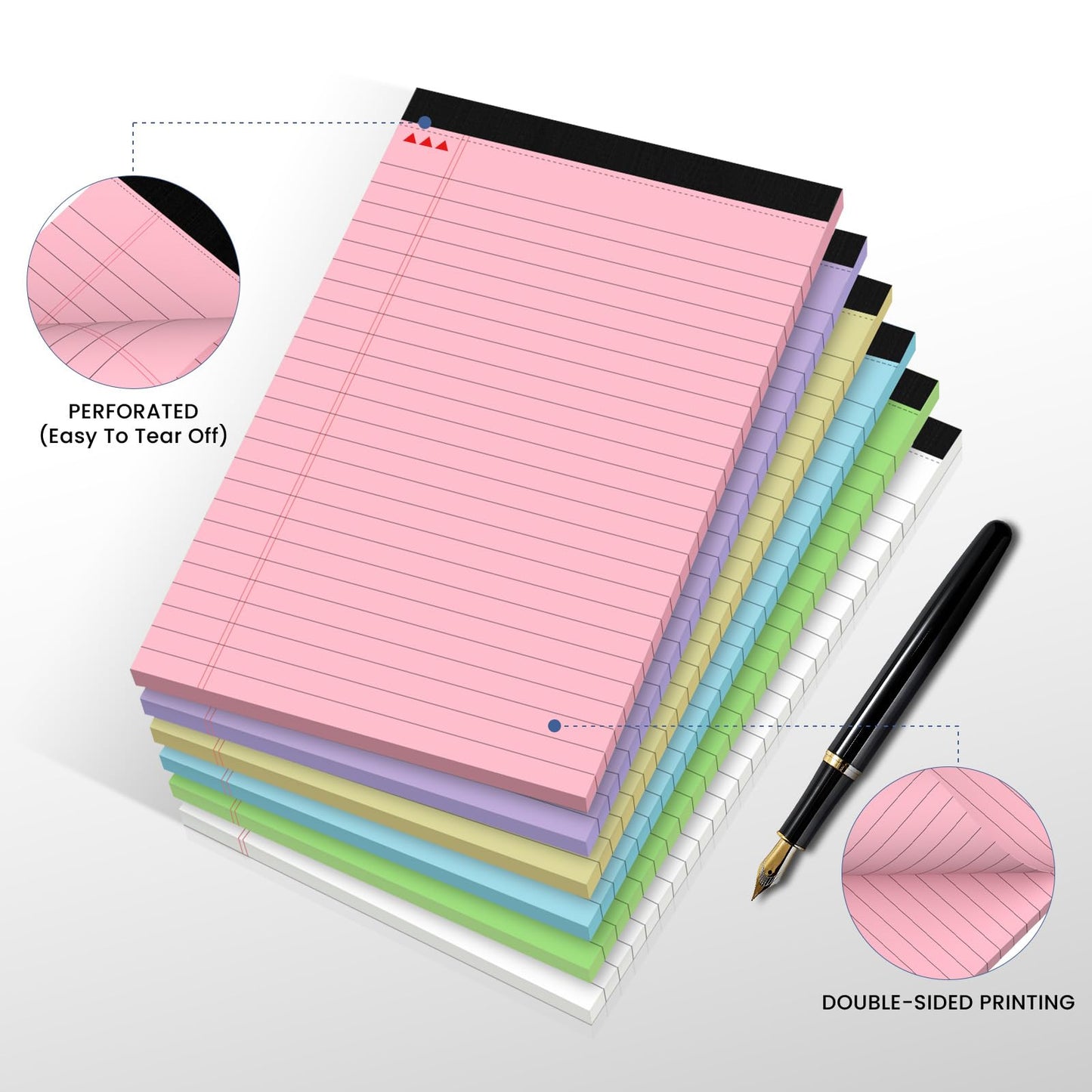12 Pack Notepads 5x8, Small Legal Pads Narrow College Ruled, 30 Sheets/Pack, Perforated Notebook - White Note Pads for School, Memo, Note Taking, Teacher & Office Supplies, Writing Pads of Paper