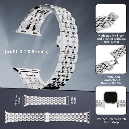 Seven Band Solid Stainless Steel for Apple Watch for Women | Compatible with Apple Watch Band 42mm/41mm/40mm/38mm, Metal Strap for Iwatch Series 11-1/SE 1-3 Women and Men, Gold Silver.