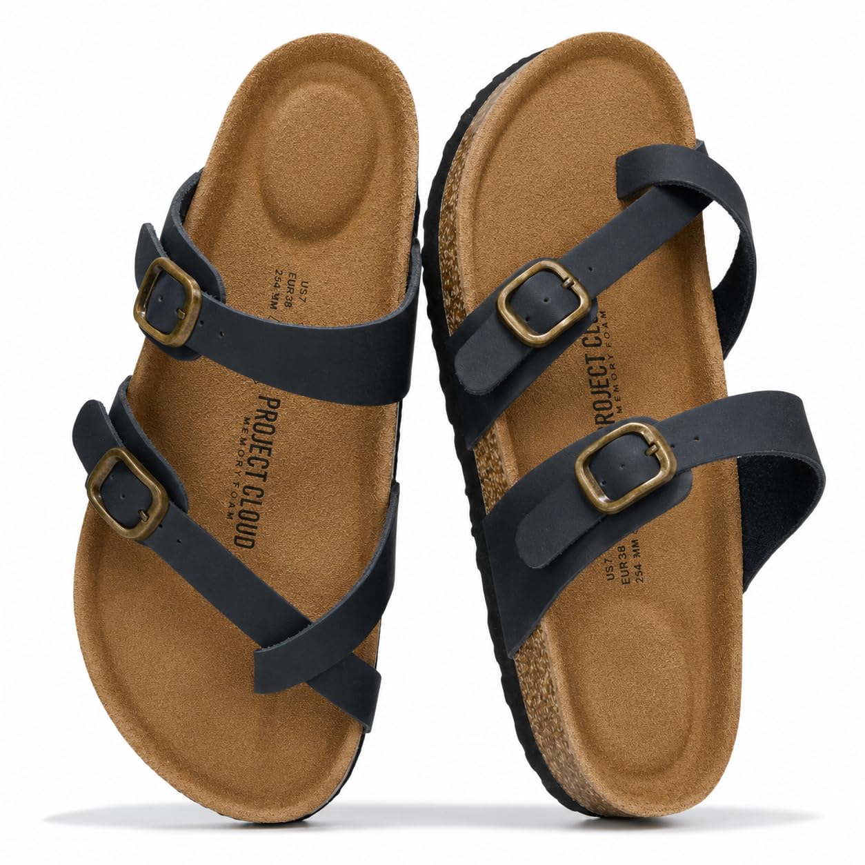 Project Cloud 100% Genuine Leather Womens Sandals -Lightweight Womens Slides Memory Foam Insole & Cork Footbed Sandals Women - Non-Slip Beach Essentials Summer Sandals for Women 2026 (Lian)