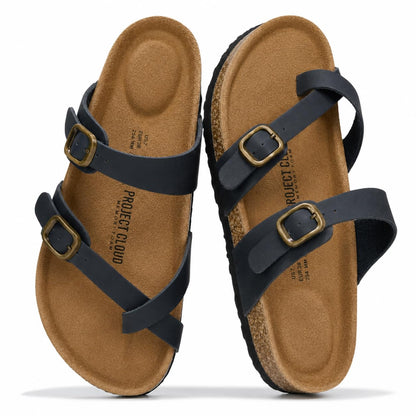 Project Cloud 100% Genuine Leather Womens Sandals -Lightweight Womens Slides Memory Foam Insole & Cork Footbed Sandals Women - Non-Slip Beach Essentials Summer Sandals for Women 2026 (Lian)