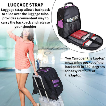 SHRRADOO Extra Large 50L Travel Laptop Backpack with combination lock,High School College Backpack Airline Approved Business Work Bag Fit 17 Inch Laptops for Men Women,Black