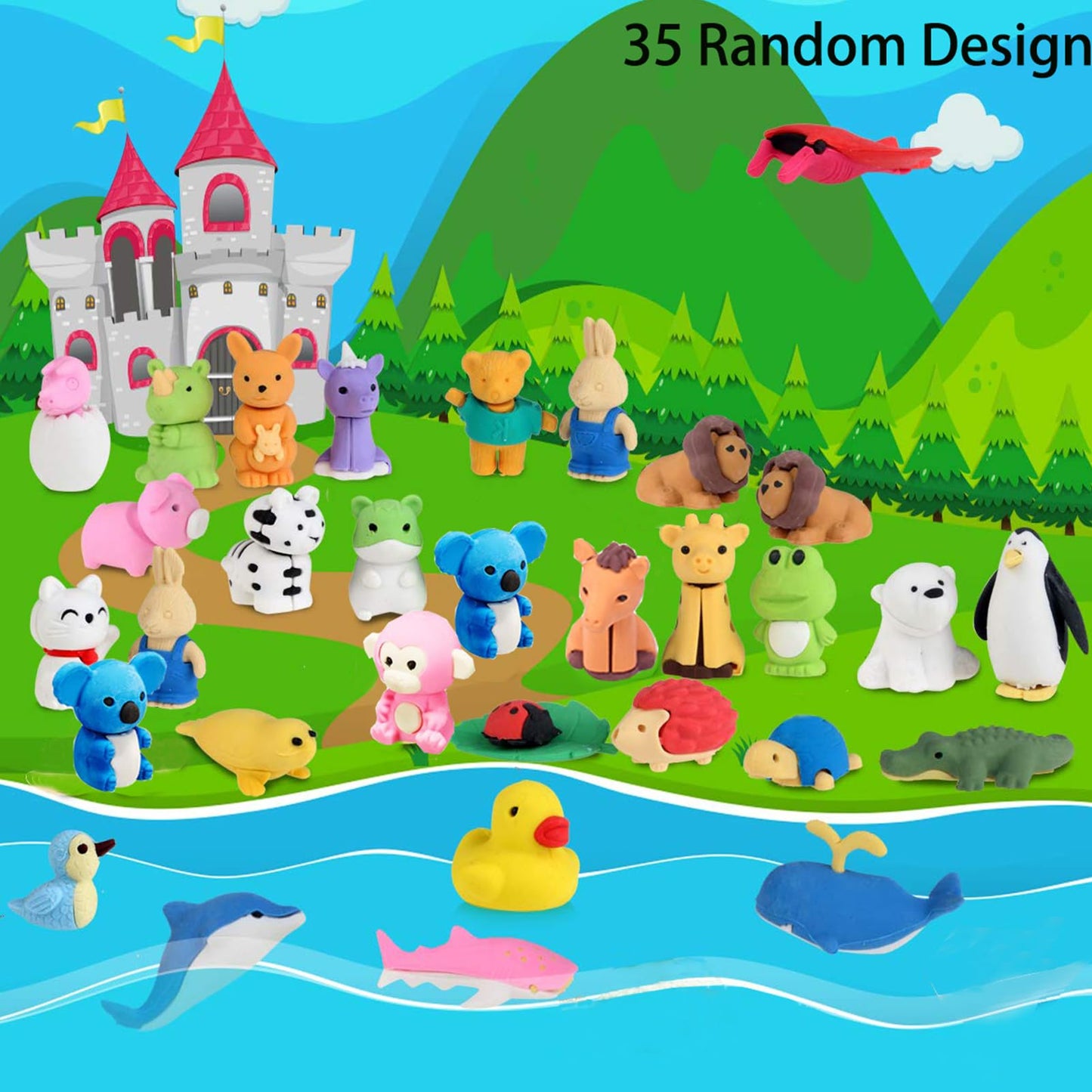 URSKYTOUS 60Pcs Animal Erasers Desk Pets for Kids,Classroom Prizes | Bulk Puzzle Erasers Toys,Party Favors,Back to School,Treasure Chest,Goodie Bag Stuffers,Easter Egg Fillers,Stocking Stuffers