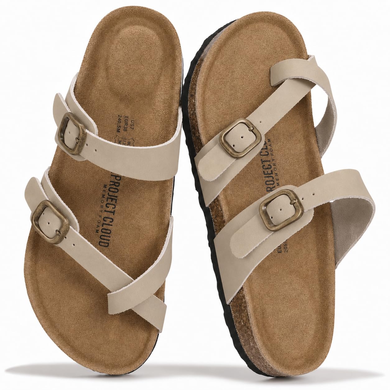 Project Cloud 100% Genuine Leather Womens Sandals -Lightweight Womens Slides Memory Foam Insole & Cork Footbed Sandals Women - Non-Slip Beach Essentials Summer Sandals for Women 2026 (Lian)