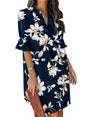 QACOHU Womens Summer Casual V Neck Shift Mini Dress | Flowy Swing Basic Loose Dresses, Ruffle Short Sleeve, Straight, Floral Boho Style, Wedding Guest Beach Vacation Outfits