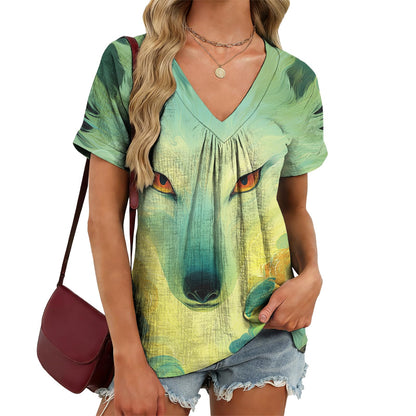domirica Japanese Print Blouse Women V Neck Short Sleeve Lightweight Breathable Summer Casual Soft Comfy Tops 2026
