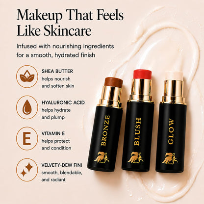 Cream Contour Stick Set – Blush, Bronzer & Highlighter Trio | Hydrating, Buildable, High-Pigment Makeup with Shea Butter & Vitamin E | Phoenix Beauty Gift Set (Enchanted)