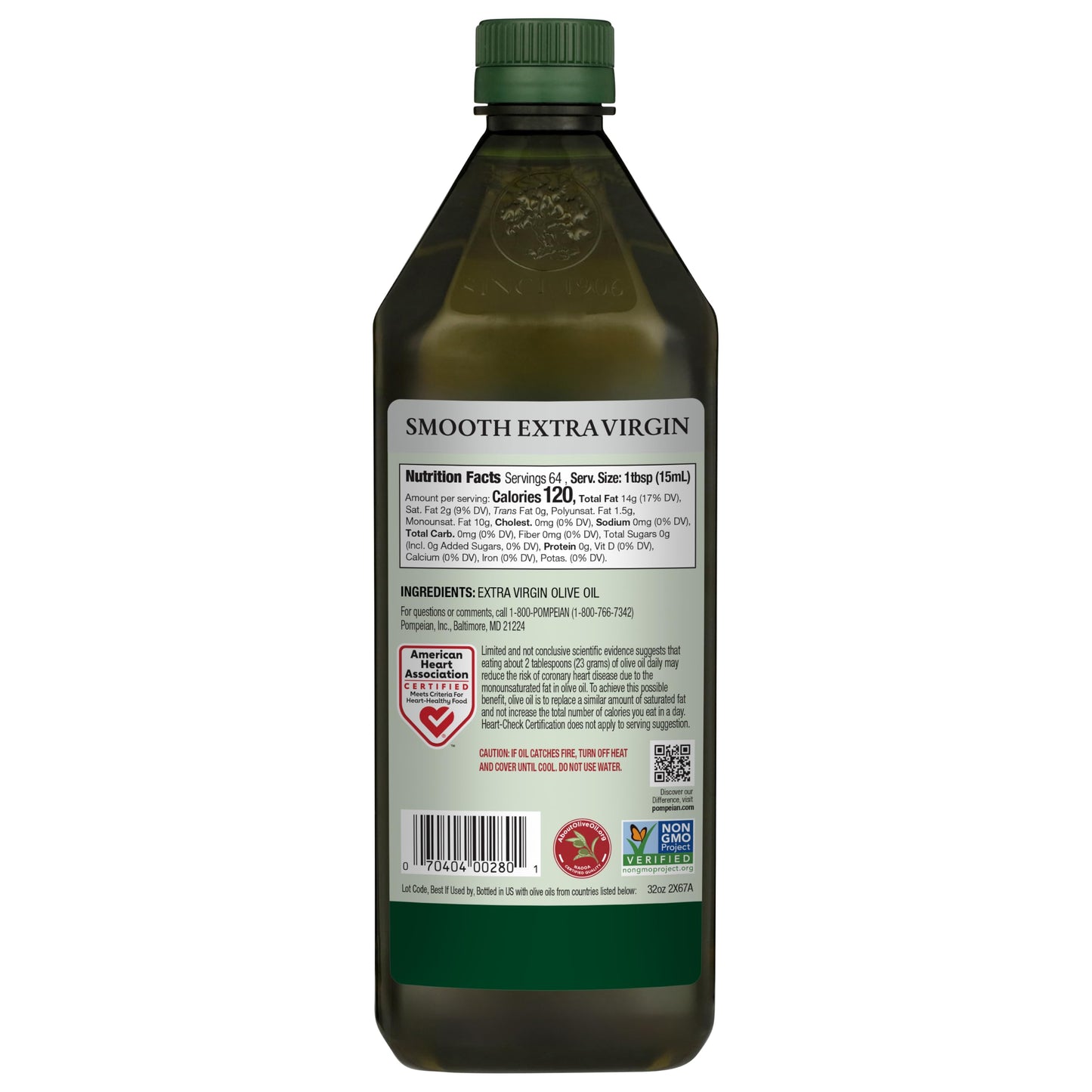 Pompeian Smooth Extra Virgin Olive Oil - 68 fl oz (2 L) First Cold Pressed Olive Oil for Cooking - Smooth Taste for Sauteing, Stir-Frying, and Baking - Value Size
