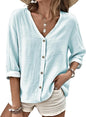 MARSVOVO V Neck Shirts for Women Lightweight Decorative Button 3/4 Sleeve Blouses Comfy Casual Business Flowy Top