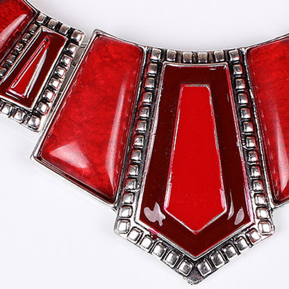 YAZILIND Vintage Ethnic Tibetan Silver Irregular Rhinestone Bib Collar Earrings Necklace Jewelry Set