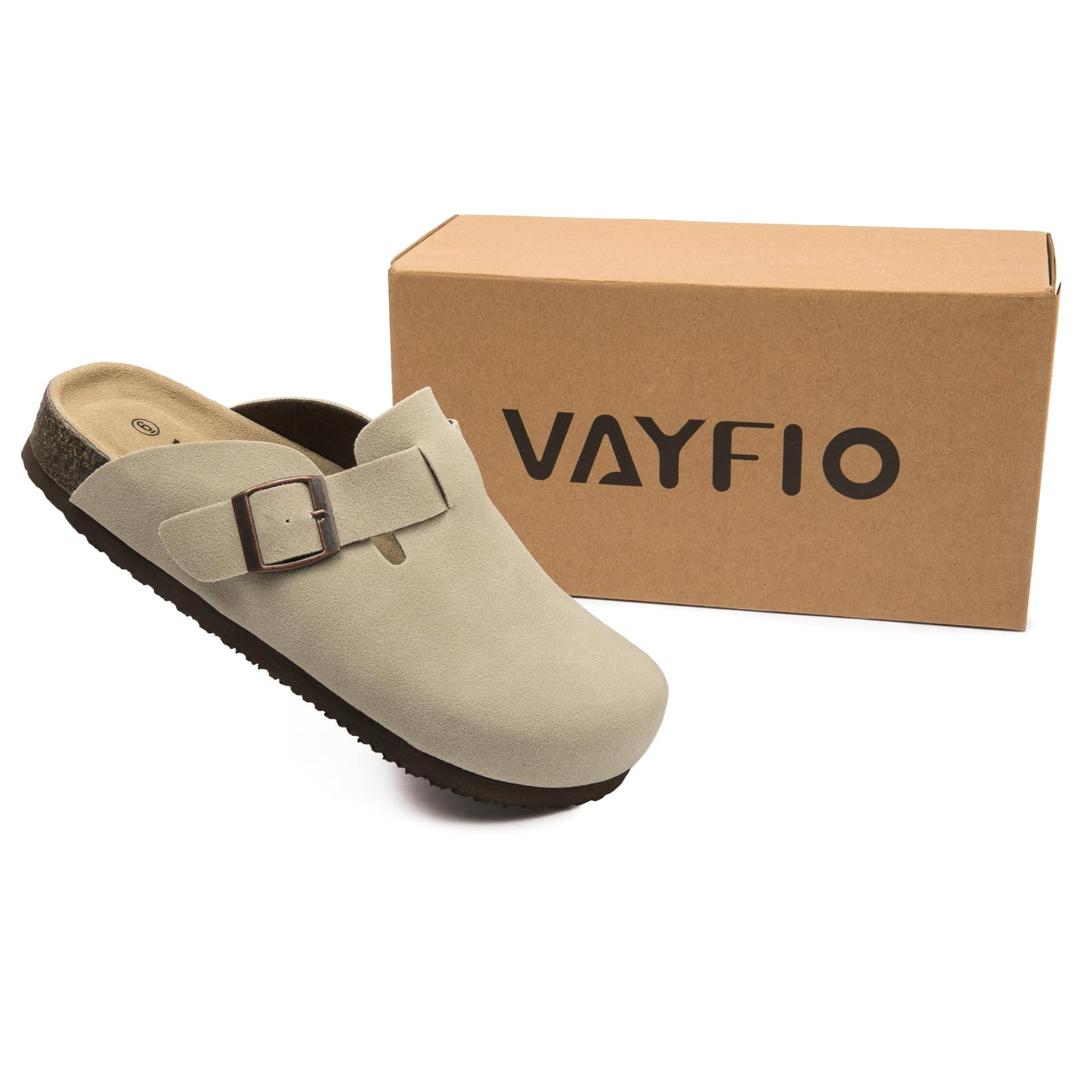 Women Suede Clogs Casual Slip On Potato Mule Slippers | Soft Suede Upper, Arch-Support Cork Insole, Adjustable Buckle, Anti-Slip Sole