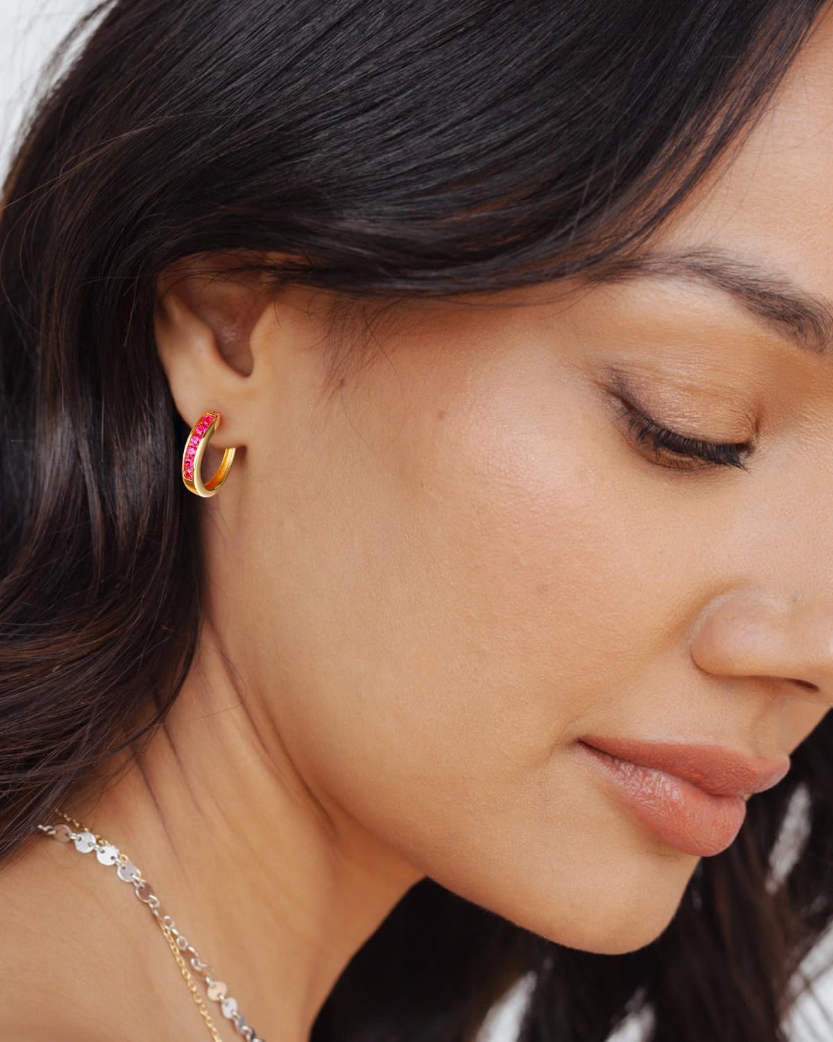 14K Gold Plated/925 Sterling Silver Birthstone Hoop Earrings for Women | 18mm Created Gemstone Hoops,Hypoallergenic and Lightweight,Birthday Mother's Day Jewelry(with Gift Box)
