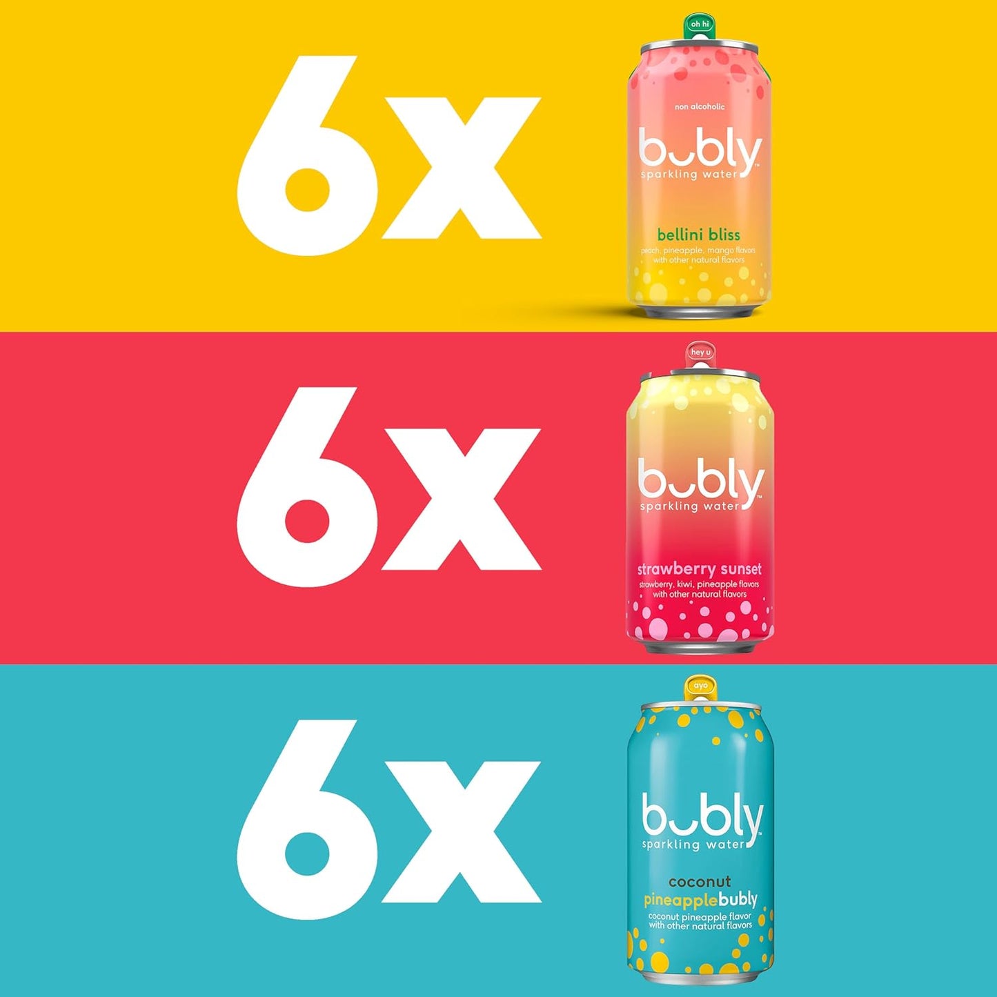 bubly Sparkling Water, 6 Flavor Variety Pack (Blackberry, Lime, Cherry, Grapefruit, Strawberry, Mango), Zero Sugar & Zero Calories, Seltzer Water, 12 Fl Oz Cans (Pack of 18)