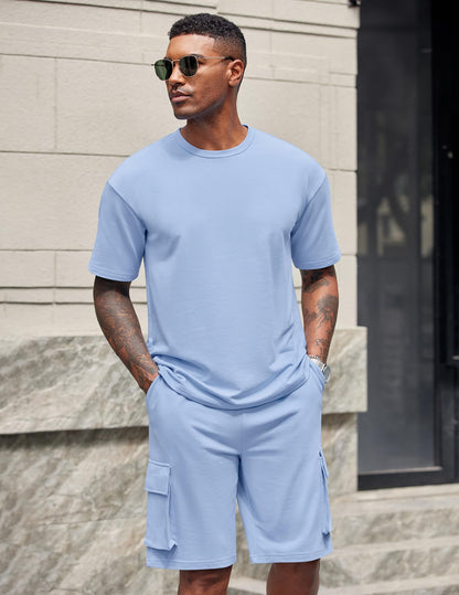 COOFANDY Men's Shirt and Shorts Set 2 Piece Fashion Summer Tracksuits Cotton Oversized T-Shirts Cargo Shorts Outfits