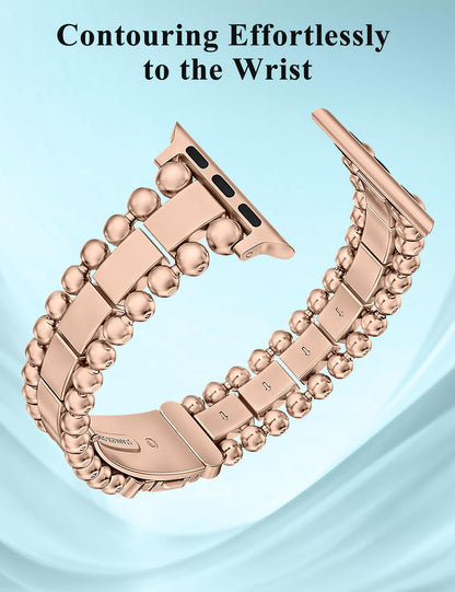 TOYOUTHS Beaded Bracelet Compatible with Apple Watch Bands 38/40/41/42/44/45/46/49mm Women, Dressy Fancy Stainless Steel Metal Elegant Jewelry Strap for iWatch Series 11 10 9 8 7 6 5 4 Ultra/SE 3 2 1