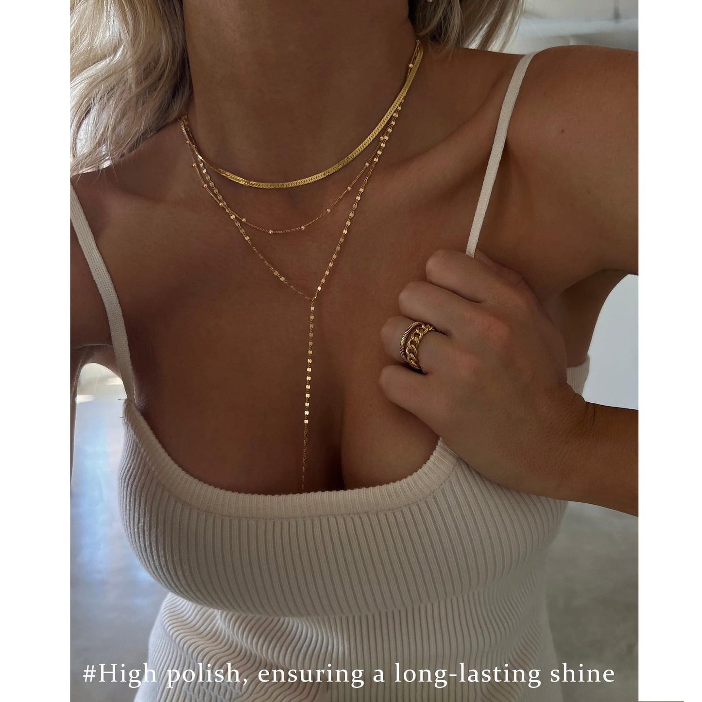 3PCS Gold Necklaces for Women,Chunky Statement Gold Plated Necklace Stack Layered Sterling Silver Herringbone Chains for Women Dainty Trendy Silver Chains Stacked Jewelry Gifts