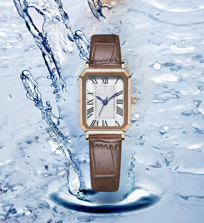 BESTKANG Leather Strap Watches for Women Elegant Dainty Ladies Watch Vintage Rectangle Women Quartz Wrist Watch