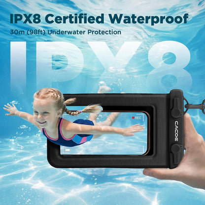 CACOE Floatable Waterproof Phone Pouch 2 Pack Up to 9.0", Black+Green | Floatable, IPX8 Waterproof Phone Case,Adjustable Lanyard,Dry Bags for Beach/Cruise/Travel/Camping/Kayak/Vacation Essentials