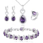 BriLove Wedding Jewelry Set for Women Bride Bridesmaid | Gorgeous Cubic Zirconia Teardrop Necklace Earrings Bracelet Adjustable Ring Jewelry Gift for Birthday/Anniversary