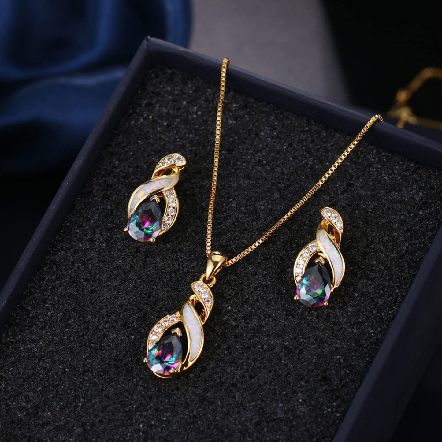 Jewelry Sets Australian Created Opal Necklace Earrings Jewelry for Mom