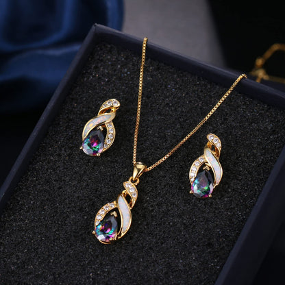 Jewelry Sets Australian Created Opal Necklace Earrings Jewelry for Mom
