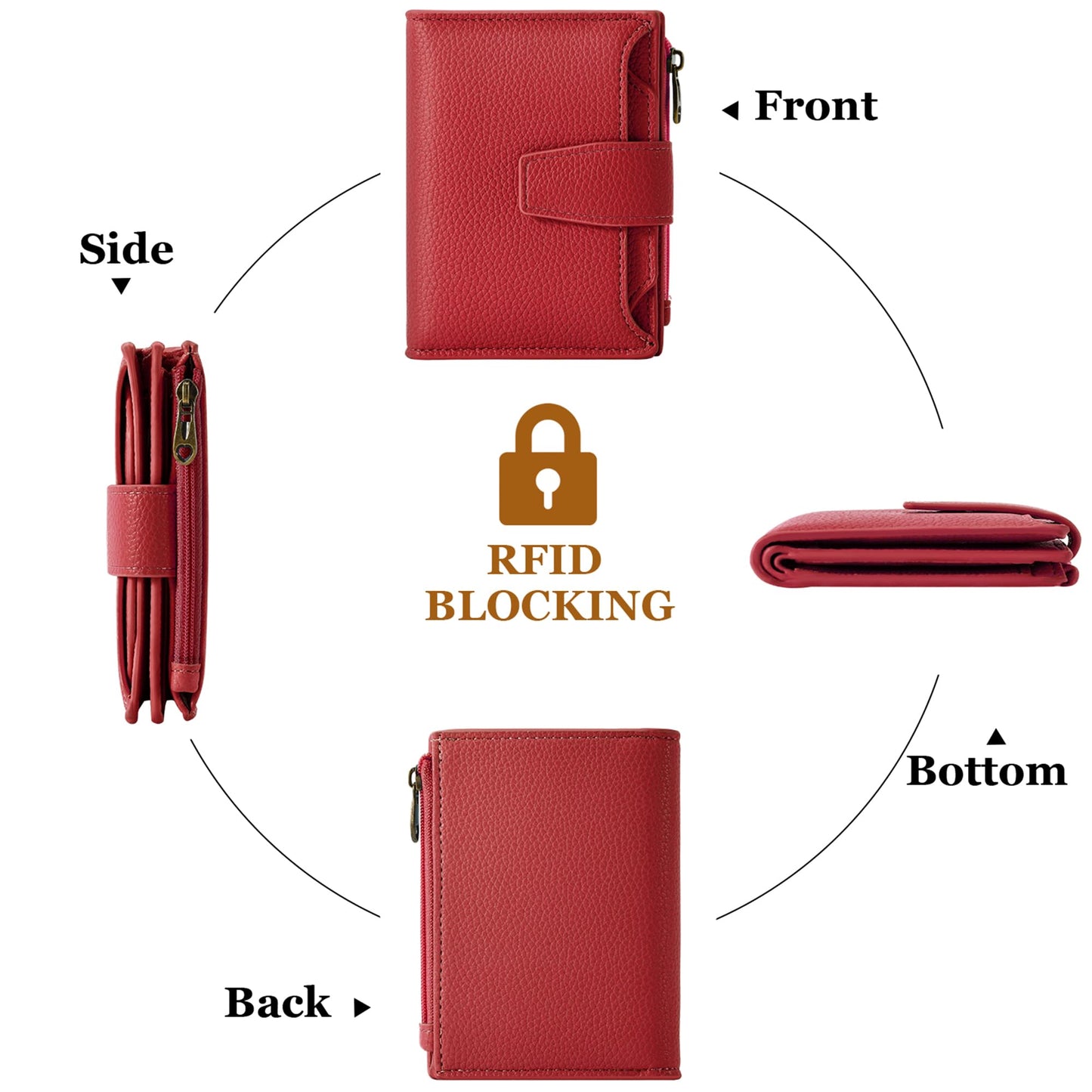 Airkit Small Wallet Women RFID Blocking Soft Leather Bifold Compact Card Holder Wallet for Women with Zipper Coin Pocket 4 ID Window