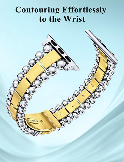 TOYOUTHS Beaded Bracelet Compatible with Apple Watch Bands 38/40/41/42/44/45/46/49mm Women, Dressy Fancy Stainless Steel Metal Elegant Jewelry Strap for iWatch Series 11 10 9 8 7 6 5 4 Ultra/SE 3 2 1