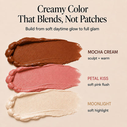 Cream Contour Stick Set – Blush, Bronzer & Highlighter Trio | Hydrating, Buildable, High-Pigment Makeup with Shea Butter & Vitamin E | Phoenix Beauty Gift Set (Enchanted)