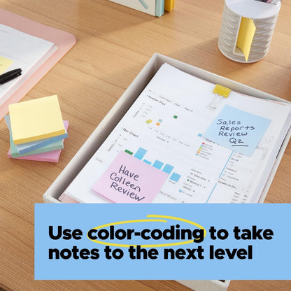 Post-it 100% Recycled Super Sticky Notes, 3 x 3 in, Pastels, 5 Pads | School Supplies and Office Products, 2X the Sticking Power