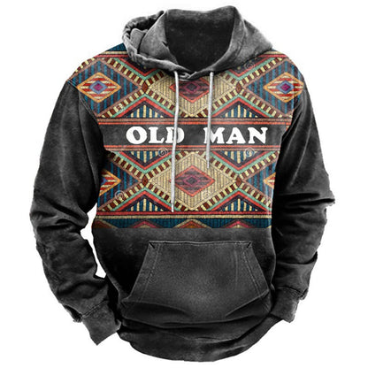 Men's Hooded Sweatshirt American Flag Print Long Sleeve Pullover Sweatshirt Vintage Tribal Aztec Graphic Hoodie Tops