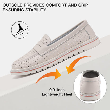 Women's Penny Loafers Leather Dress Shoes Comfortable Non-Slip Flats Soft Slip-on Walking Shoes Driving for Women