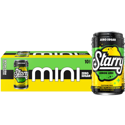 Starry Lemon Lime Soda, Caffeine Free, Mini Cans, 7.5 Fl oz (Pack of 10)