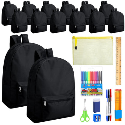Silkfly 12 Pcs 17" Backpacks with 144 Pcs School Supplies Kits Includes Markers Scissors Rulers Sharpeners Ballpoint Pens Erasers Pencil Cases Pencils for Elementary Middle High School