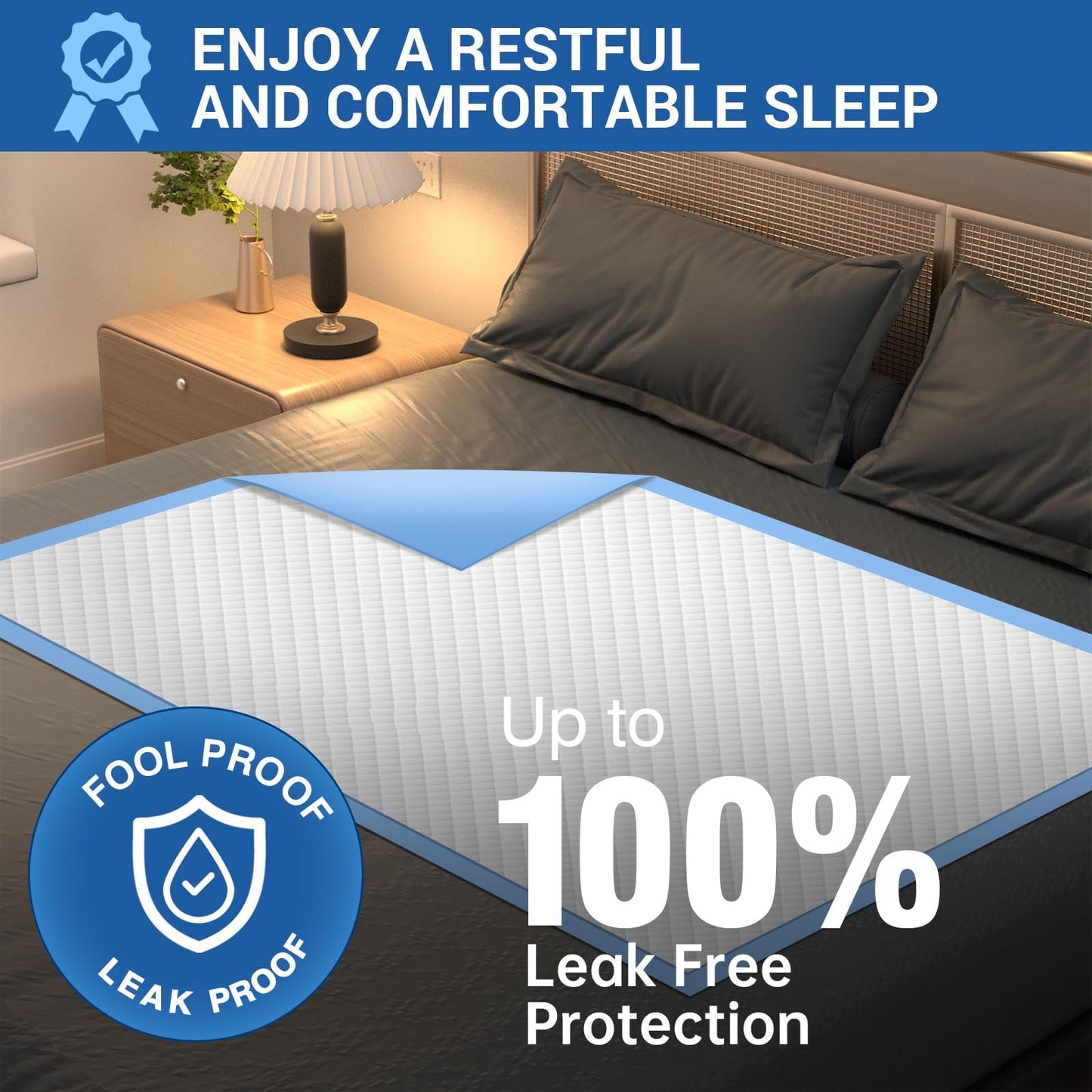MILDPLUS Disposable Bed Pads 40"X40" 50pcs Extra Large Pee Pads for Incontinence 140 Gram Heavy Duty Super Absorbent Underpads Waterproof Chucks Pads for Adults, Elderly or Pets [100x100CM]