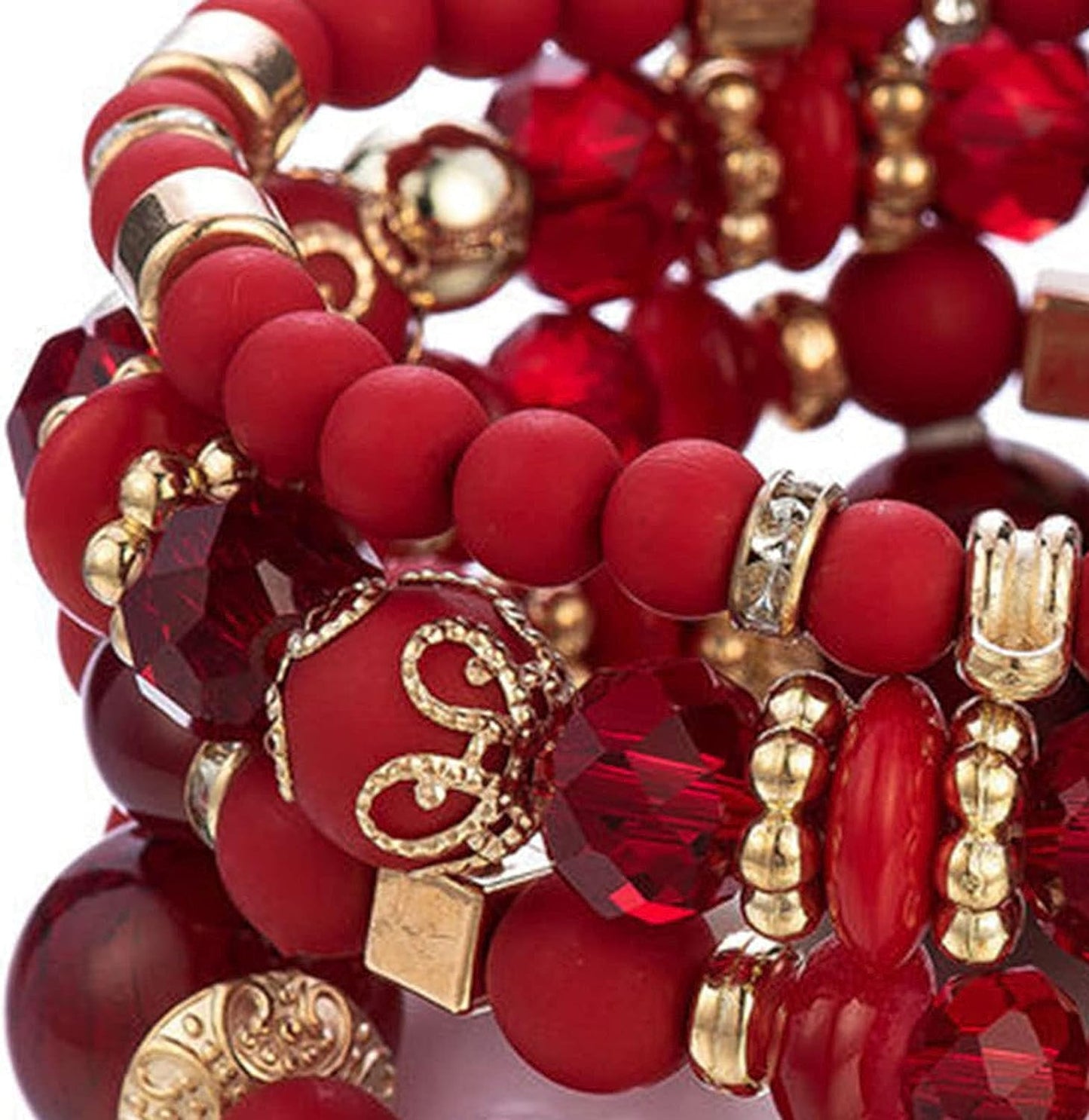 Women Beaded Bracelet Set | Colorful Boho Stackable Trendy Design with Crystal Accents Multilayer Bangle Bracelet | Fashion Stretch Braclets Jewelry for Women