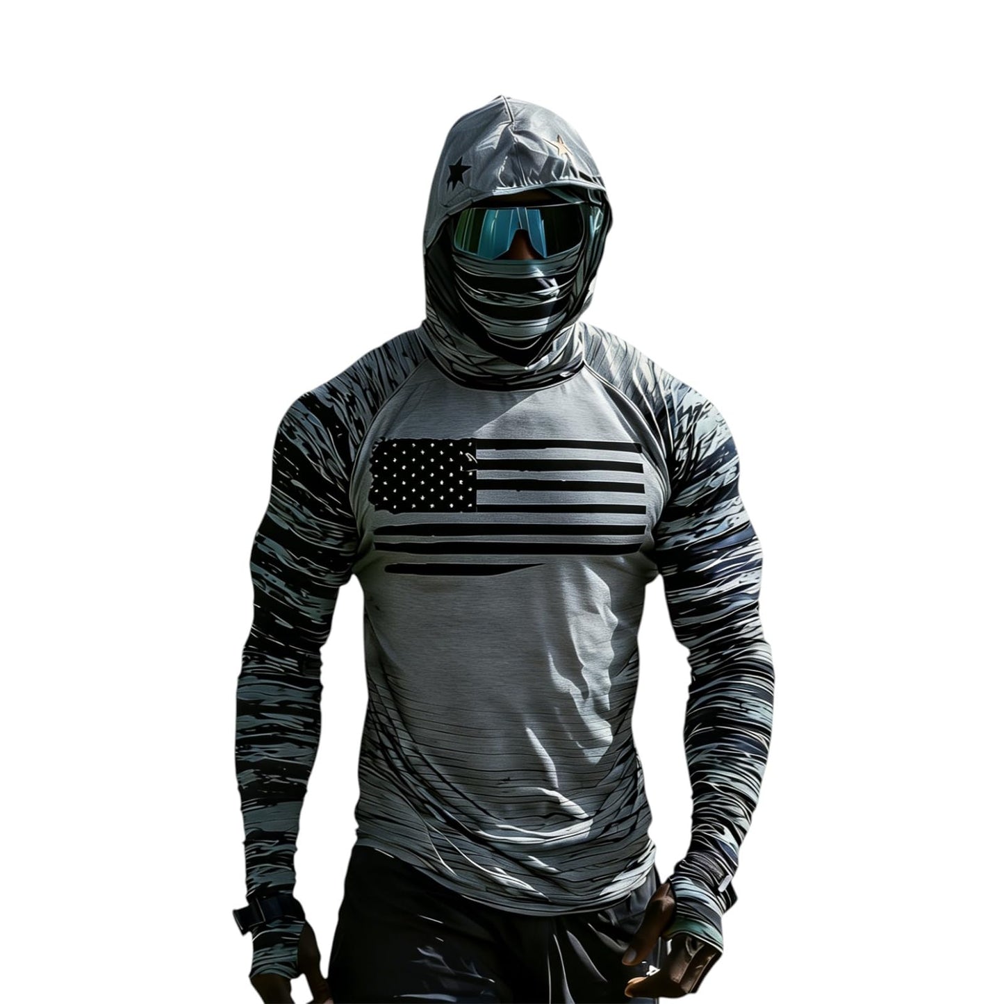 Sun Protection Shirts for Men UPF 100+ Long Sleeve Hoodie with Mask Shirts | Camouflage Outdoor Fishing Tees Cooling Raglan Shirts
