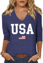 Womens V Neck Flowers Shirts Boho Floral Printed T-Shirt Vintage Graphic Tee Summer Casual Cute 3/4 Sleeve Tops