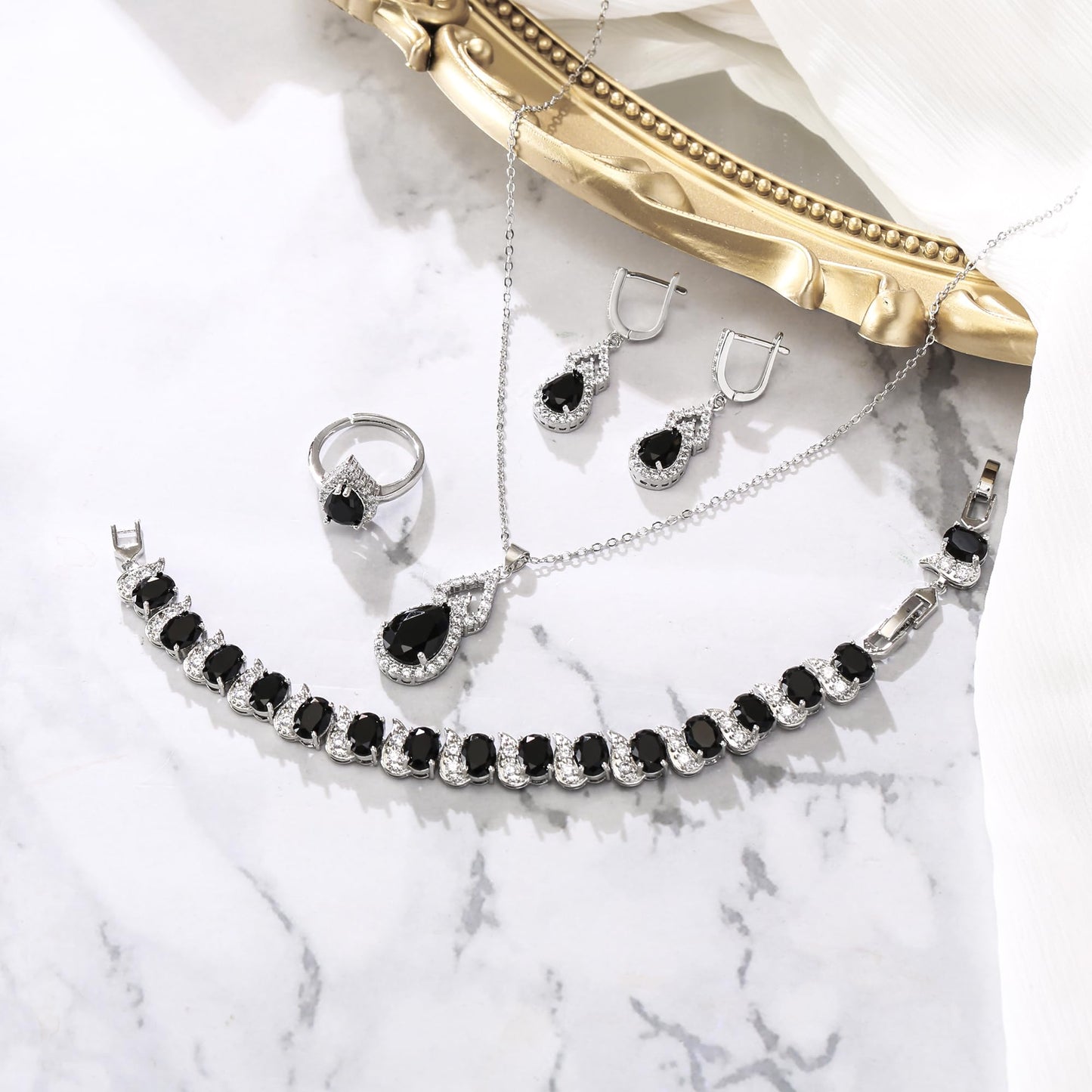 BriLove Wedding Jewelry Set for Women Bride Bridesmaid | Gorgeous Cubic Zirconia Teardrop Necklace Earrings Bracelet Adjustable Ring Jewelry Gift for Birthday/Anniversary
