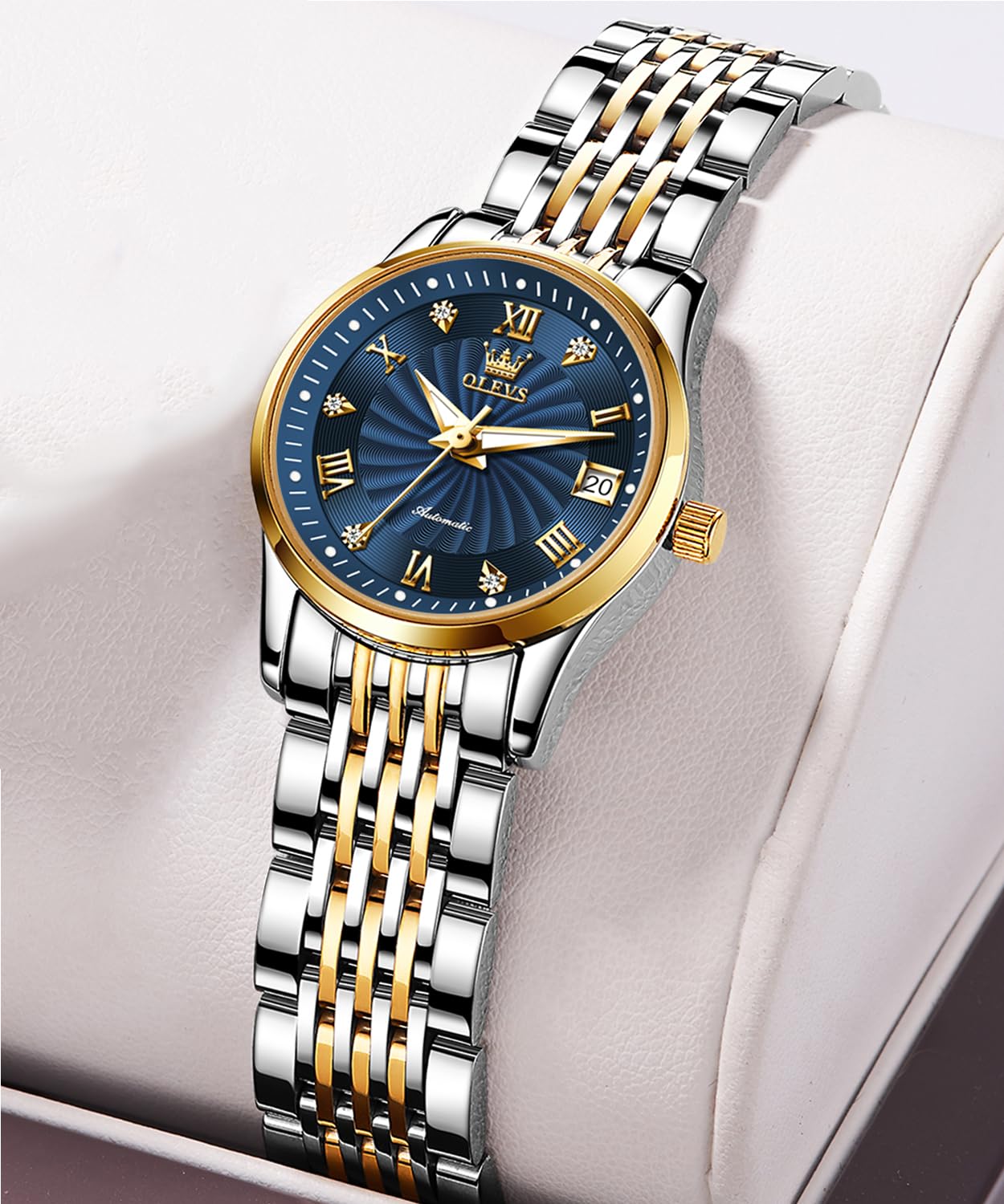 OLEVS Womens Automatic Watches Gold Classic Diamond Ladies Self Winding Mechanical Two Tone Stainless Steel Wrist Watch Date
