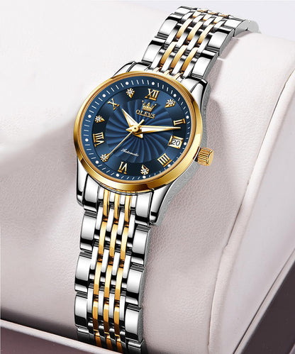 OLEVS Womens Automatic Watches Gold Classic Diamond Ladies Self Winding Mechanical Two Tone Stainless Steel Wrist Watch Date