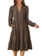 ANRABESS Womens V Neck Long Sleeve Midi Dress | Swing Flowy Tiered with Pockets, Soft Fabric, Boho Beach Vacation Dresses, Loose Fit Casual, Fall Winter Transition Clothes