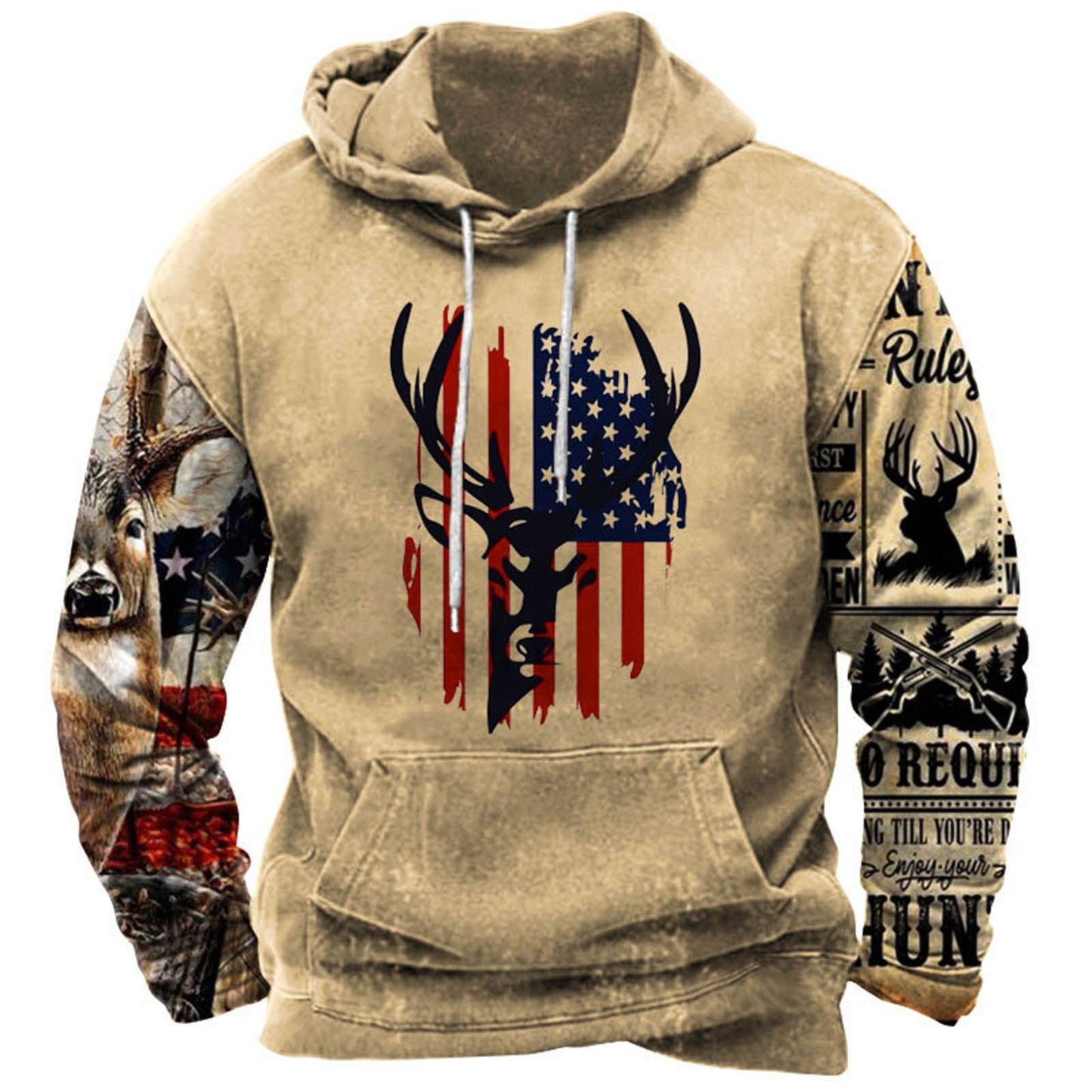 Men's Hooded Sweatshirt American Flag Print Long Sleeve Pullover Sweatshirt Vintage Tribal Aztec Graphic Hoodie Tops
